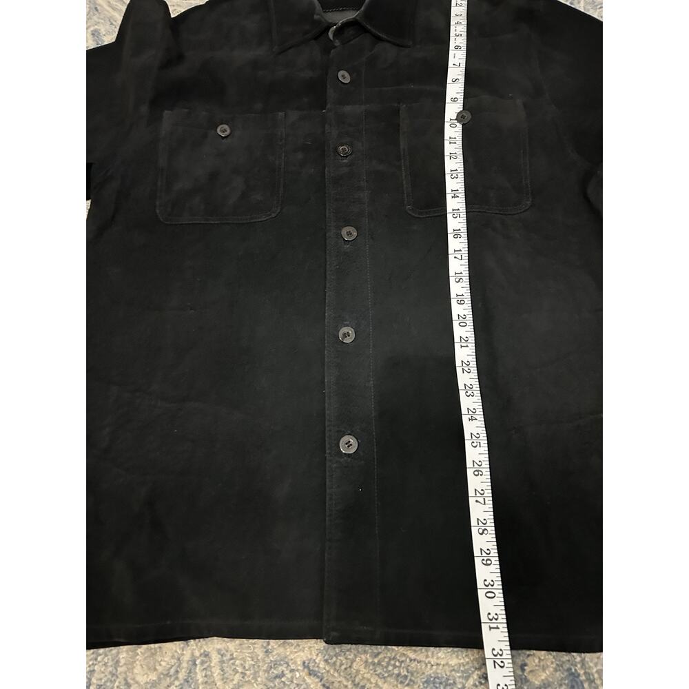 Vintage Claiborne Black Leather Shirt Jacket Mens Large 90s Minimalist Shacket - Picture 4 of 7